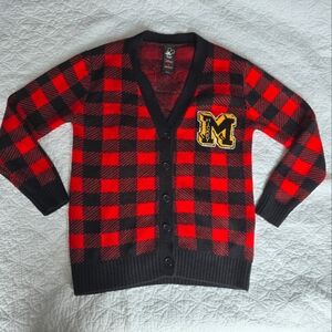 Disney X Forever 21 Mickey Crested Varsity Sweater Cardigan Buffalo Plaid